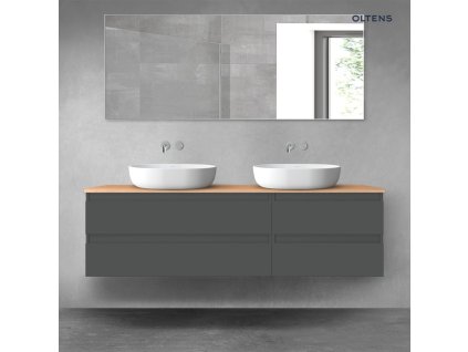 Oltens Vernal sada koupelnového nábytku 160 cm s horní deskou, matná grafitová/dub 68336400