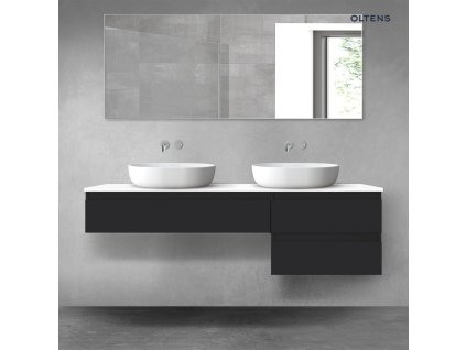 Oltens Vernal sada koupelnového nábytku 160 cm s horní deskou, matná černá/lesklá bílá 68330300