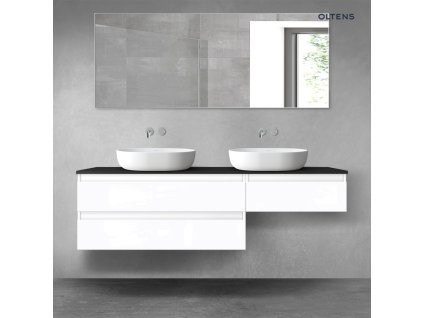 Oltens Vernal sada koupelnového nábytku 160 cm s horní deskou, lesklá bílá/matná černá 68349000