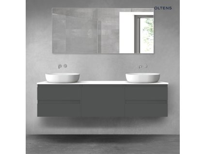 Oltens Vernal sada koupelnového nábytku 180 cm s horní deskou, matná grafitová/lesklá bílá 68512400