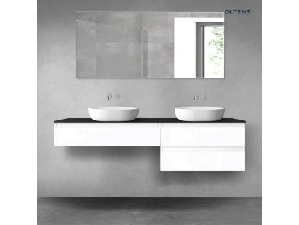 Oltens Vernal sada koupelnového nábytku 180 cm s horní deskou, lesklá bílá/matná černá 68580000