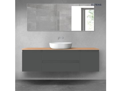 Oltens Vernal sada koupelnového nábytku 160 cm s horní deskou, matná grafitová/dub 68379400