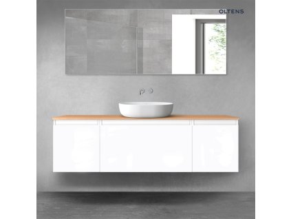 Oltens Vernal sada koupelnového nábytku 160 cm s horní deskou, lesklá bílá/dub 68446000