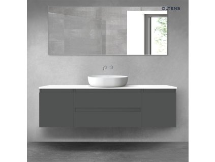 Oltens Vernal sada koupelnového nábytku 160 cm s horní deskou, matná grafitová/lesklá bílá 68450400