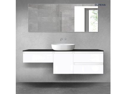 Oltens Vernal sada koupelnového nábytku 160 cm s horní deskou, lesklá bílá/matná černá 68428000