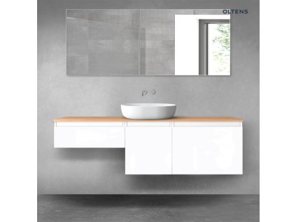 Oltens Vernal sada koupelnového nábytku 160 cm s horní deskou, lesklá bílá/dub 68435000