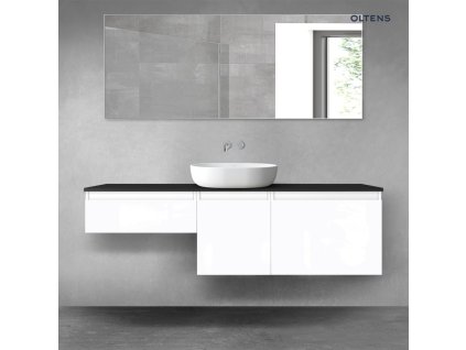 Oltens Vernal sada koupelnového nábytku 160 cm s horní deskou, lesklá bílá/matná černá 68436000