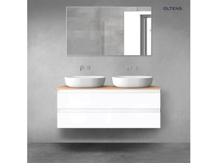 Oltens Vernal sada koupelnového nábytku 120 cm s horní deskou, lesklá bílá/dub 68467000