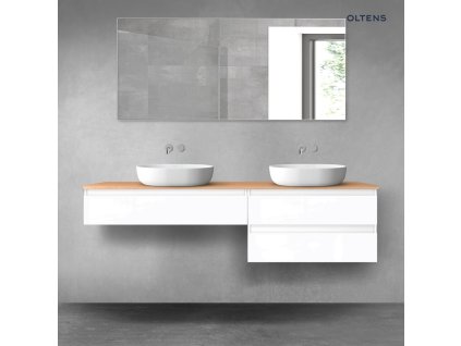 Oltens Vernal sada koupelnového nábytku 180 cm s horní deskou, lesklá bílá/dub 68562000