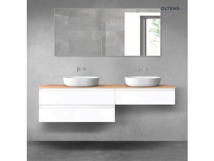 Oltens Vernal sada koupelnového nábytku 180 cm s horní deskou, lesklá bílá/dub 68564000