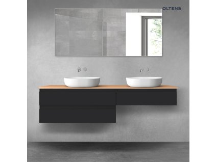 Oltens Vernal sada koupelnového nábytku 180 cm s horní deskou, matná černá/dub 68564300