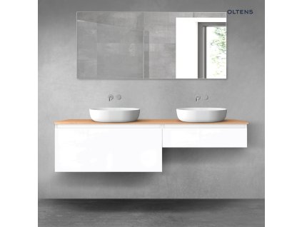 Oltens Vernal sada koupelnového nábytku 180 cm s horní deskou, lesklá bílá/dub 68566000