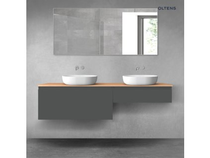Oltens Vernal sada koupelnového nábytku 180 cm s horní deskou, matná grafitová/dub 68566400