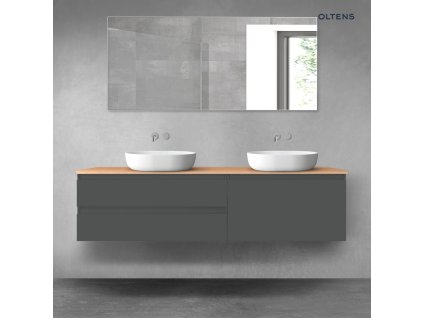 Oltens Vernal sada koupelnového nábytku 180 cm s horní deskou, matná grafitová/dub 68567400