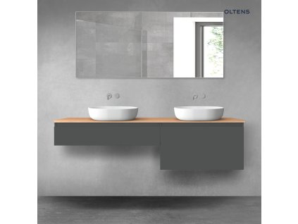 Oltens Vernal sada koupelnového nábytku 180 cm s horní deskou, matná grafitová/dub 68568400