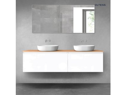 Oltens Vernal sada koupelnového nábytku 180 cm s horní deskou, lesklá bílá/dub 68569000