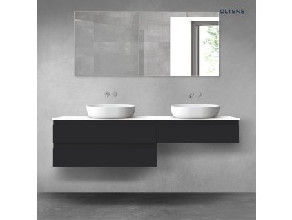 Oltens Vernal sada koupelnového nábytku 180 cm s horní deskou, matná černá/lesklá bílá 68573300