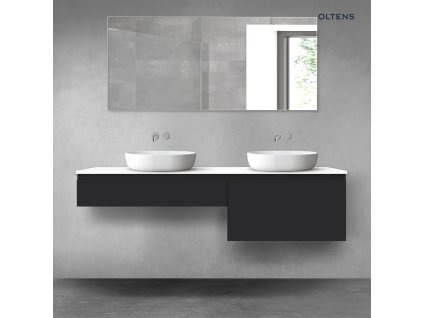 Oltens Vernal sada koupelnového nábytku 180 cm s horní deskou, matná černá/lesklá bílá 68577300