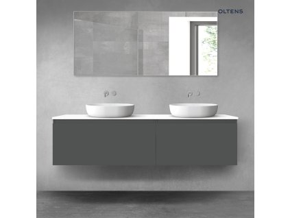 Oltens Vernal sada koupelnového nábytku 180 cm s horní deskou, matná grafitová/lesklá bílá 68578400