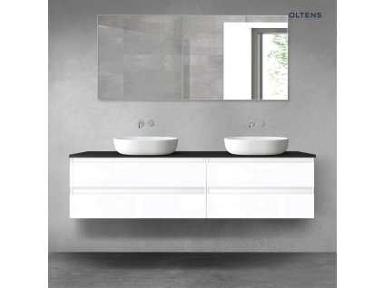 Oltens Vernal sada koupelnového nábytku 180 cm s horní deskou, lesklá bílá/matná černá 68579000