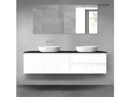 Oltens Vernal sada koupelnového nábytku 180 cm s horní deskou, lesklá bílá/matná černá 68581000
