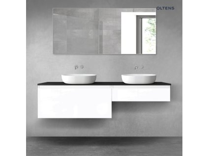 Oltens Vernal sada koupelnového nábytku 180 cm s horní deskou, lesklá bílá/matná černá 68584000