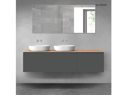 Oltens Vernal sada koupelnového nábytku 180 cm s horní deskou, matná grafitová/dub 68605400