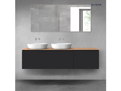Oltens Vernal sada koupelnového nábytku 180 cm s horní deskou, matná černá/dub 68605300