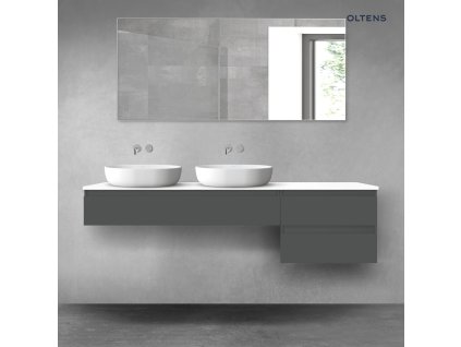 Oltens Vernal sada koupelnového nábytku 180 cm s horní deskou, matná grafitová/lesklá bílá 68607400