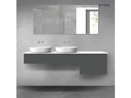 Oltens Vernal sada koupelnového nábytku 180 cm s horní deskou, matná grafitová/lesklá bílá 68613400