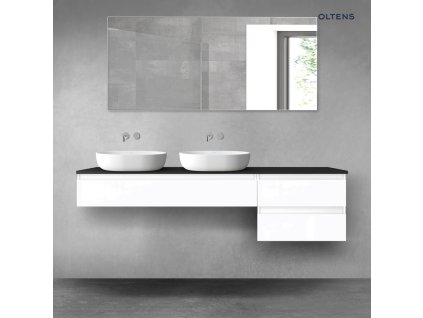 Oltens Vernal sada koupelnového nábytku 180 cm s horní deskou, lesklá bílá/matná černá 68616000