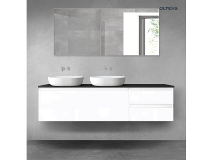 Oltens Vernal sada koupelnového nábytku 180 cm s horní deskou, lesklá bílá/matná černá 68617000