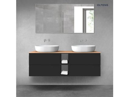 Oltens Vernal sada koupelnového nábytku 140 cm s horní deskou, matná černá/dub 68626300