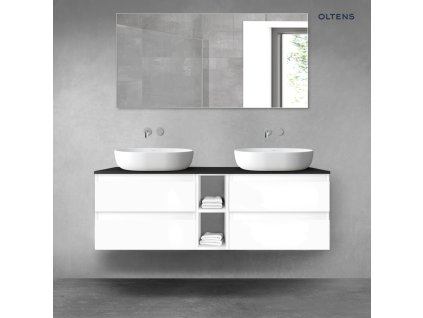 Oltens Vernal sada koupelnového nábytku 140 cm s horní deskou, lesklá bílá/matná černá 68628000