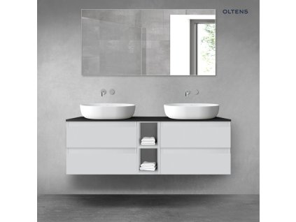 Oltens Vernal sada koupelnového nábytku 140 cm s horní deskou, matná šedá/matná černá 68628700