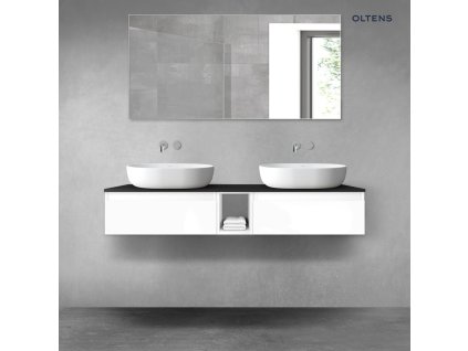 Oltens Vernal sada koupelnového nábytku 140 cm s horní deskou, lesklá bílá/matná černá 68648000