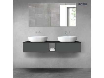 Oltens Vernal sada koupelnového nábytku 140 cm s horní deskou, matná grafitová/matná černá 68648400