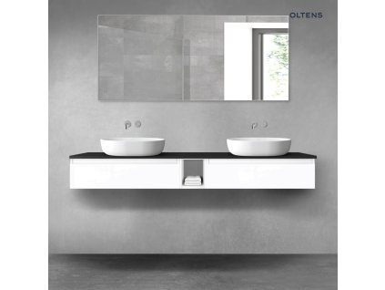 Oltens Vernal sada koupelnového nábytku 180 cm s horní deskou, lesklá bílá/matná černá 68652000