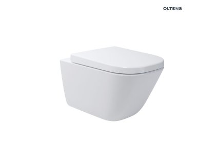 Set Oltens Hadsel závěsná WC mísa PureRim s povrchovou úpravou SmartClean, s prkénkem s pomalým sklápěním, bílá 42540000