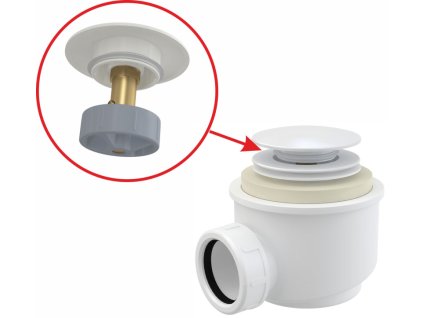 Sifon vaničkový CLICK/CLACK, pro otvor 50 mm, DN 40, kov, bílá-lesk A465B-50