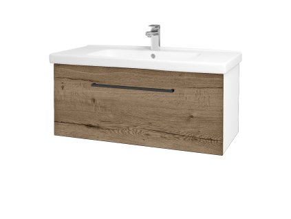 Koupelnová skříňka BIG INN SZZ 100 - N01 Bílá lesk / Úchytka T06 / D21 Tobacco