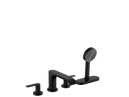 Hansgrohe Vivenis MATNÁ ČERNÁ Čtyřotvorová baterie na okraj vany s tělesem sBox