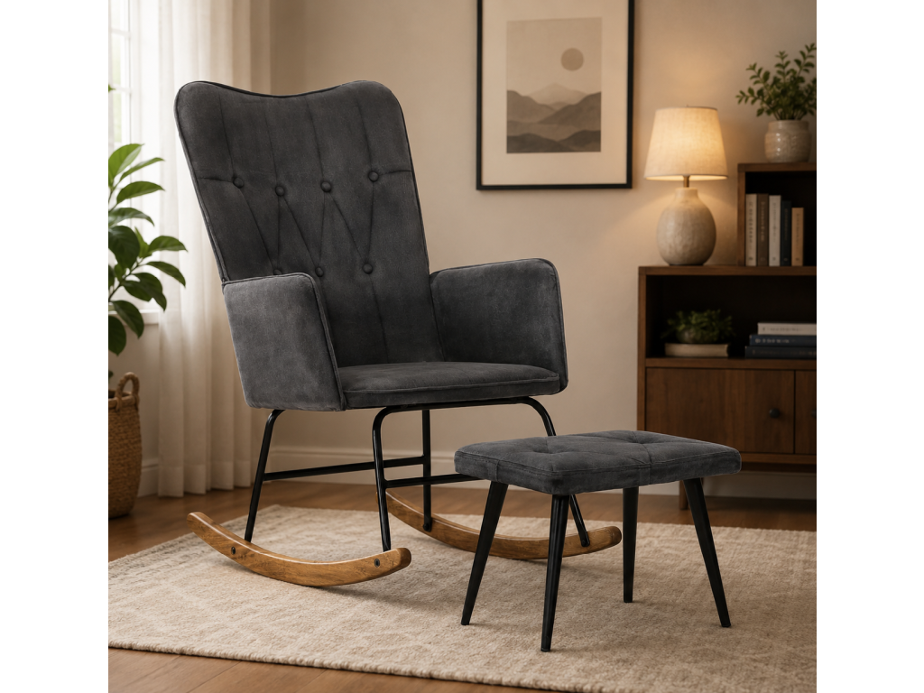 Houpací křeslo s taburetem BestBerg 339702 / 56 × 74 × 93 cm / černá