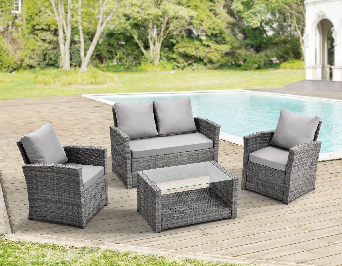 4dílná sada zahradního ratanového nábytku BestBerg Roma BBRF-1005G / šedá