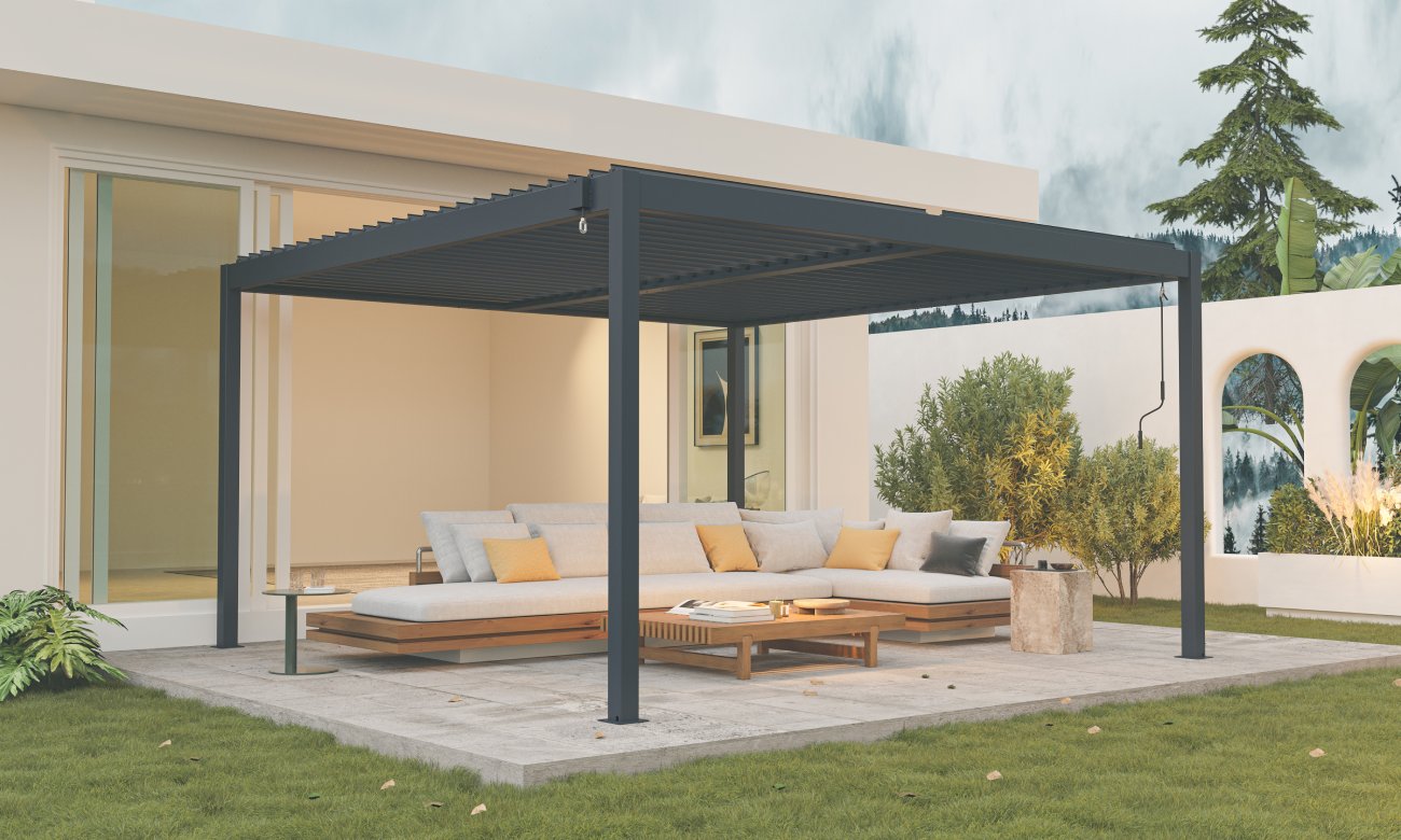 Levně Hliníková bioklimatická pergola s lamelami BestBerg BBP-16G / 4 x 4 m / šedá