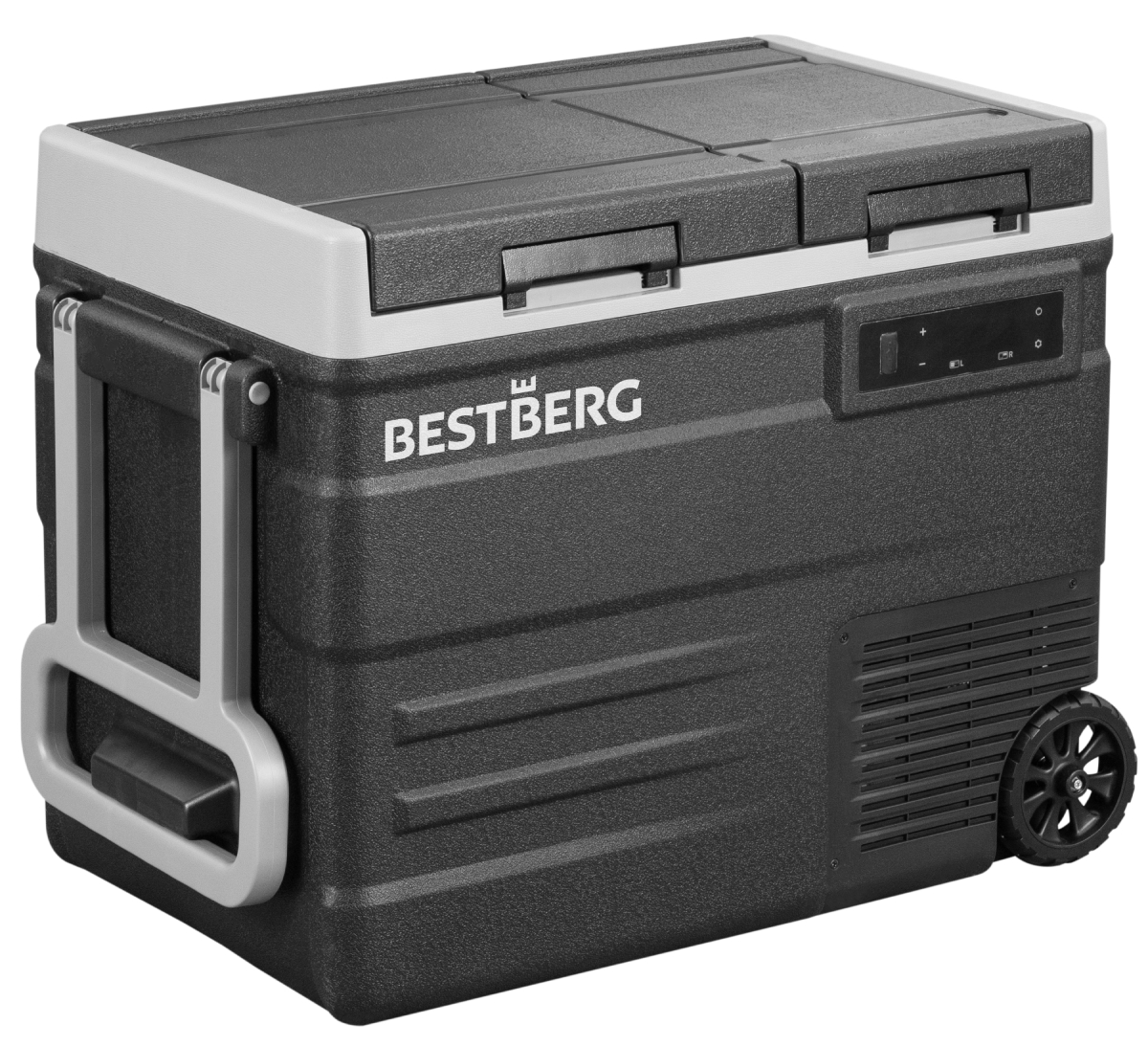 Dvouzónová přenosná kompresorová autochladnička BestBerg BBPF-55D / 35,7 l + 13,4 l / 60 W / černá/šedá