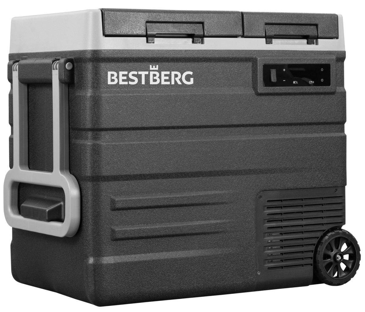 Dvouzónová přenosná kompresorová autochladnička BestBerg BBPF-65D / 40 l + 16,7 l / 60 W / černá/šedá