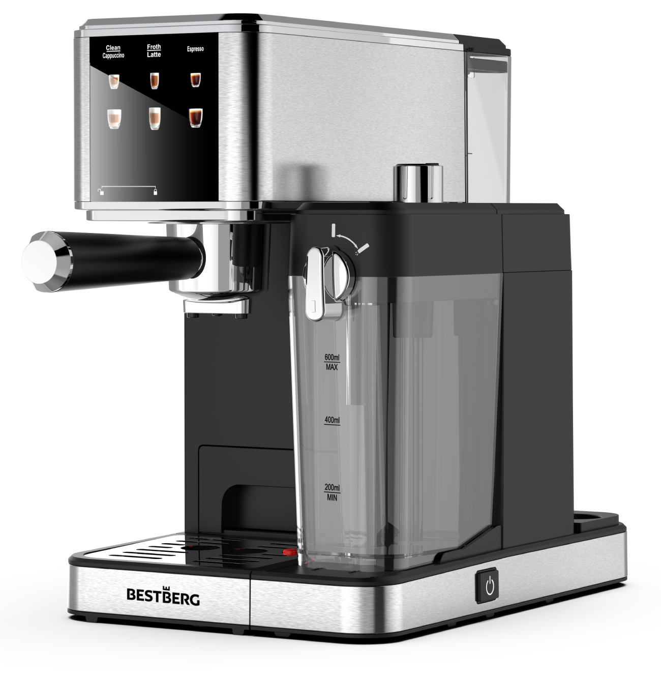 Pákový espresso kávovar s napěňovačem mléka BestBerg BBCF-2032 / 1350 W / 1,2 l / 20 bar / stříbrná/černá