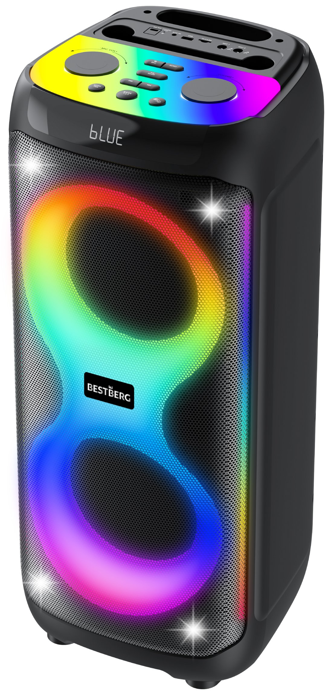 Přenosný party reproduktor BestBerg BBPS-1600.2 / Bluetooth / 1600 W / černá