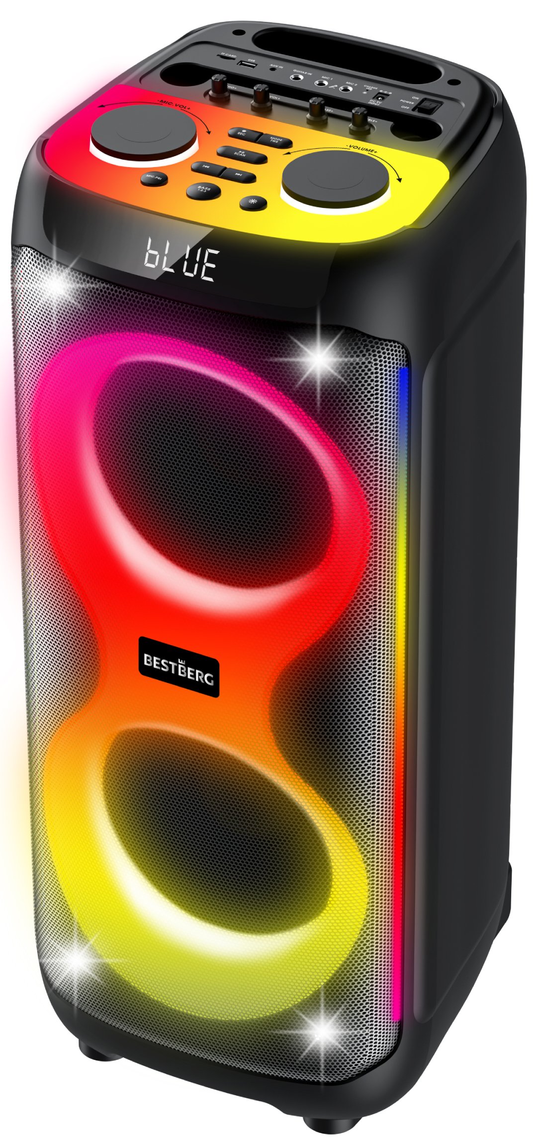 Přenosný party reproduktor BestBerg BBPS-2400.2 / Bluetooth / 2400 W / černá